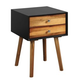 Mid-Century Wooden Multipurpose End Table with 2 Storage Drawers (Color: black)