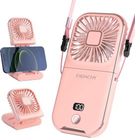 Portable Fan Rechargeable, Mini Handheld Fan,Electric Personal Fan 3000mAh Battery Operated Hand Held Fan with Lanyard (Color: Pink)