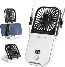 Portable Fan Rechargeable, Mini Handheld Fan,Electric Personal Fan 3000mAh Battery Operated Hand Held Fan with Lanyard (Color: WHITE+BLACK)