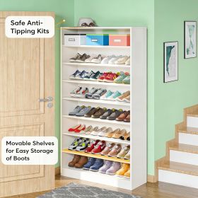 Freestanding Shoe Cabinet, 9-Tier 40-45 Pairs Shoe Storage Rack (Main Material: Wood, Main Color: White)